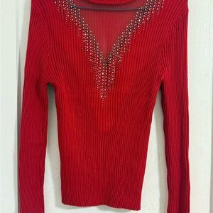 Belldini Red Ribbed Crewneck Top